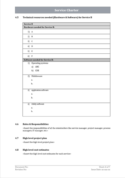 Service Charter Template, Service Charter