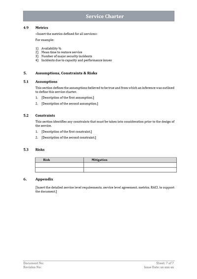 Service Charter Template, Service Charter