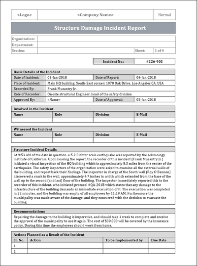 Structure Damage Incident Report