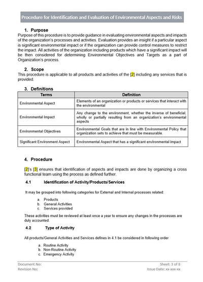 Identification and Evaluation of Environmental Aspects and Risks