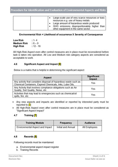 Identification and Evaluation of Environmental Aspects and Risks