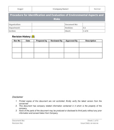 Identification and Evaluation of Environmental Aspects and Risks