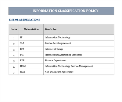 information classification policy, information classification, information classification template