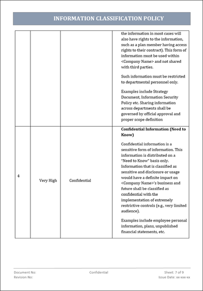 information classification policy, information classification, information classification template