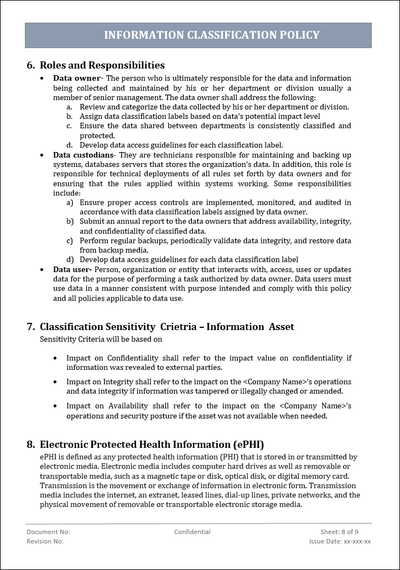 information classification policy, information classification, information classification template