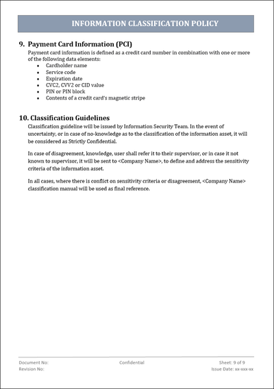 information classification policy, information classification, information classification template