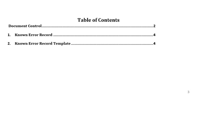 Known error record template, Known error record