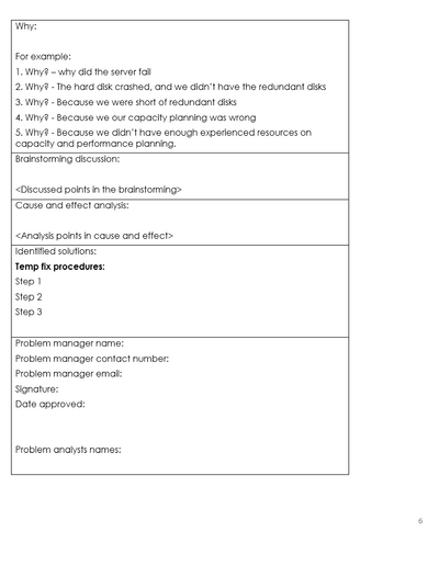 Known error record template, Known error record