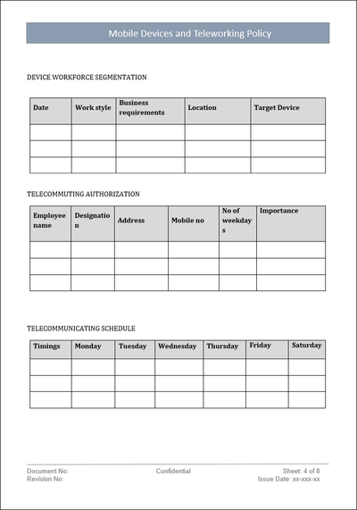 teleworking policy, mobile devices policy, mobile devices