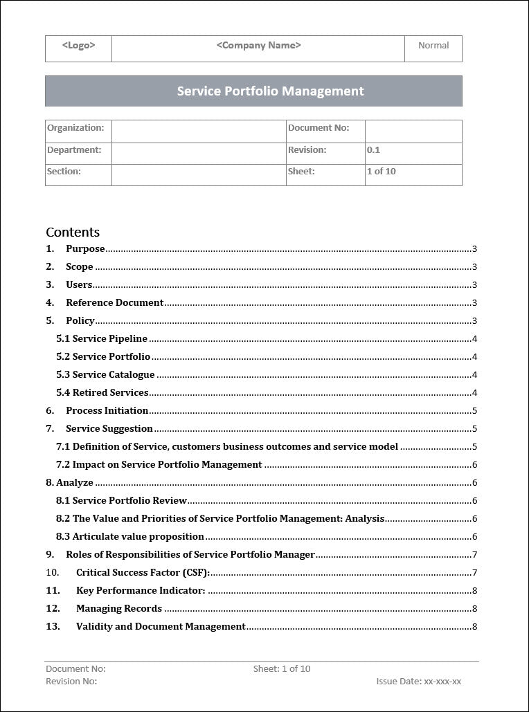 Service Portfolio Management – ITSM Docs - ITSM Documents & Templates