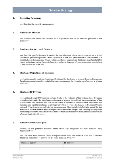 Service strategy template, Service strategy