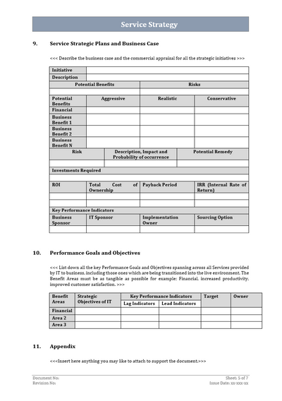 Service strategy template, Service strategy